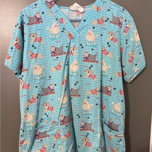 Uniform Advantage Dog Print Scrub Top - Blue